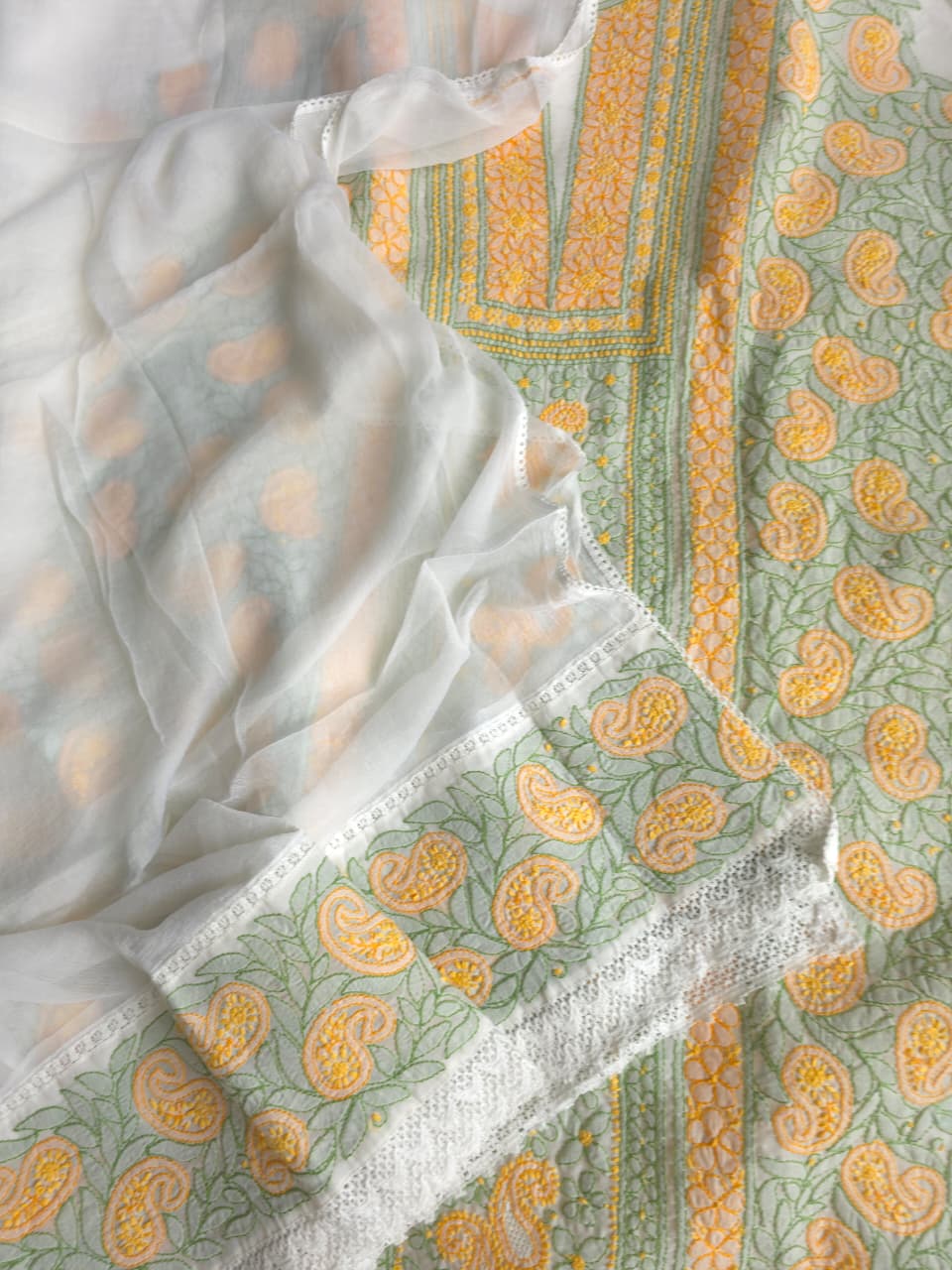 White Premium cotton full set with multicolored handwork