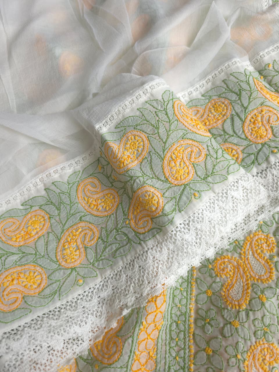 White Premium cotton full set with multicolored handwork