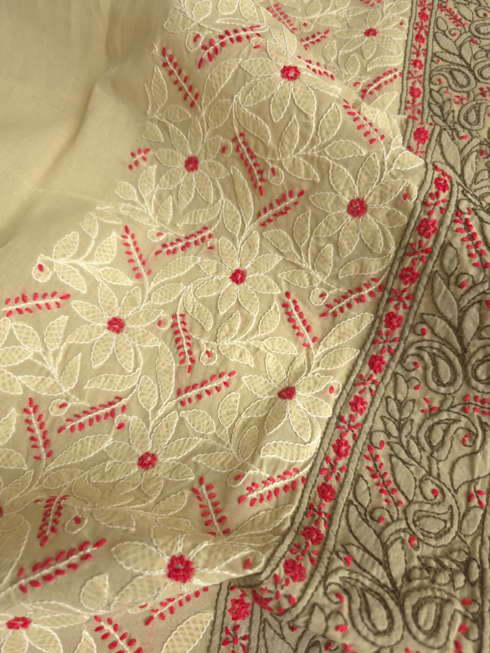 Dusty olive green full set with contrast handwork and jaaliwork
