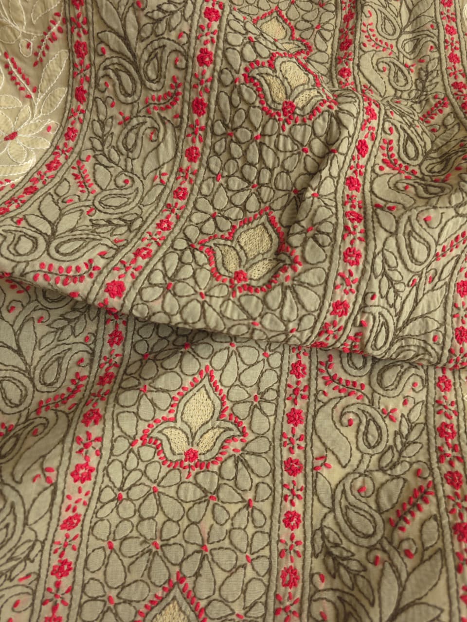 Dusty olive green full set with contrast handwork and jaaliwork