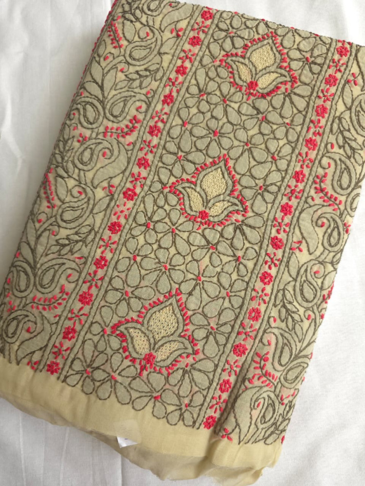 Image of Dusty olive green full set with contrast handwork and jaaliwork