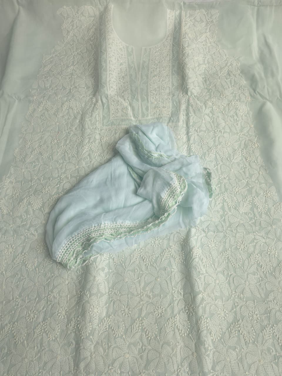 Pastel Mint Green cotton full set with Daraz and jaalwork