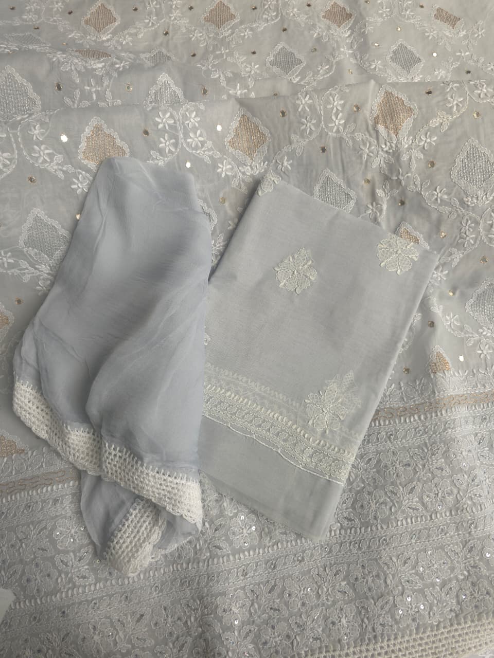 Aish Grey Cotton full set with beautiful handwork