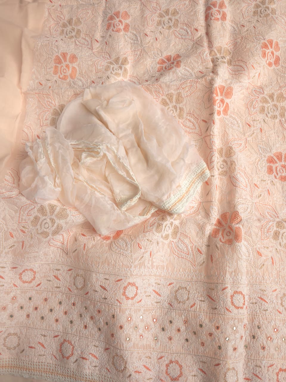 Pretty Peach Cotton full set with chikankari and addon