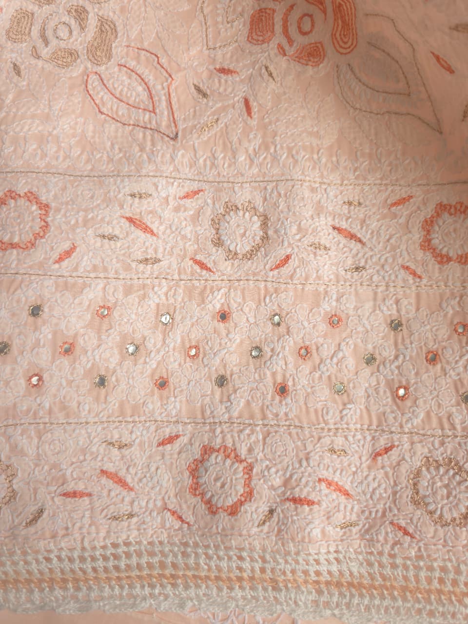 Pretty Peach Cotton full set with chikankari and addon