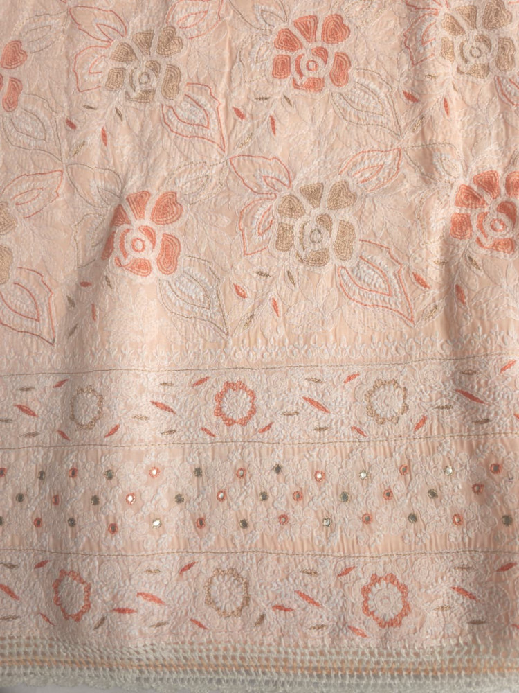 Image of Pretty Peach Cotton full set with chikankari and addon