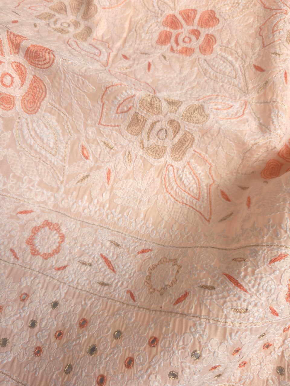 Pretty Peach Cotton full set with chikankari and addon