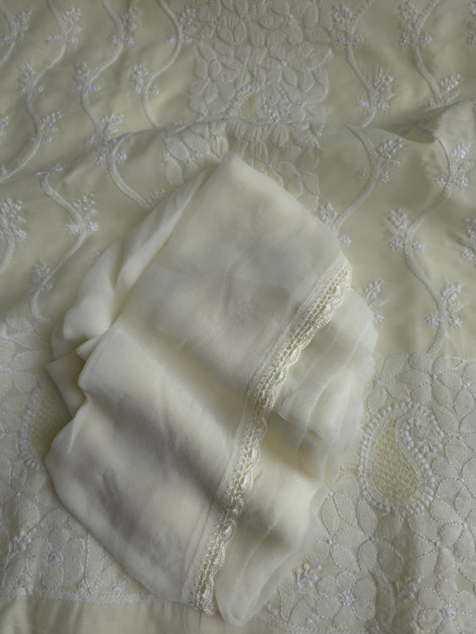 Cream color full set with handwork chikankari and Jaaliwork
