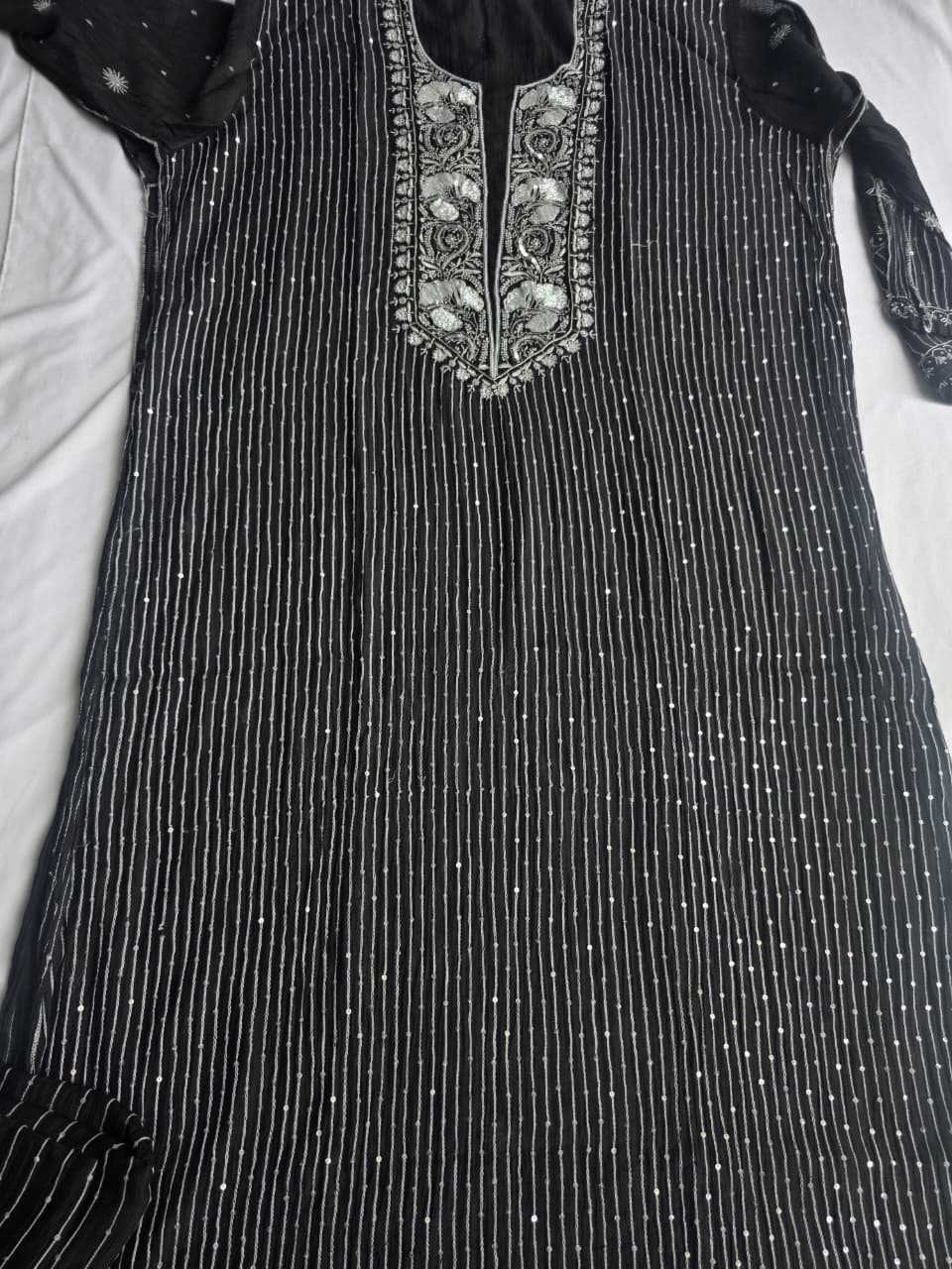 Black Mul chnaderi handwork Jaalwork Kurta and dupatta set
