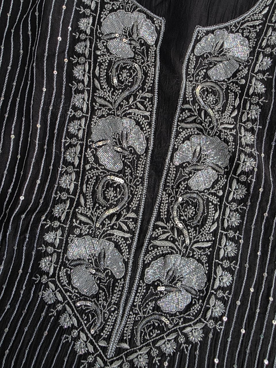 Black Mul chnaderi handwork Jaalwork Kurta and dupatta set