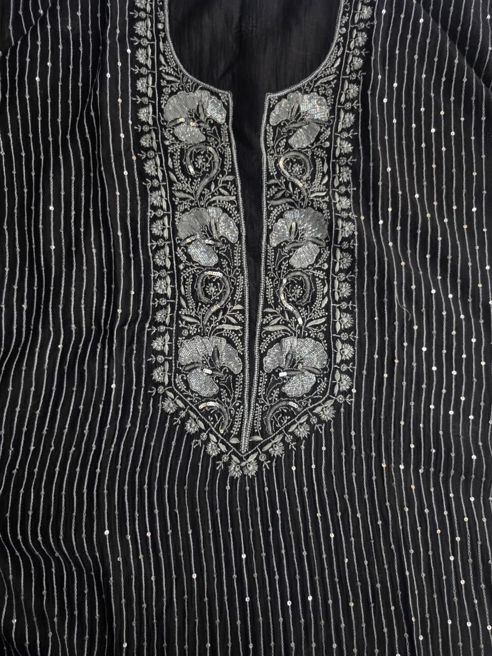 Black Mul chnaderi handwork Jaalwork Kurta and dupatta set
