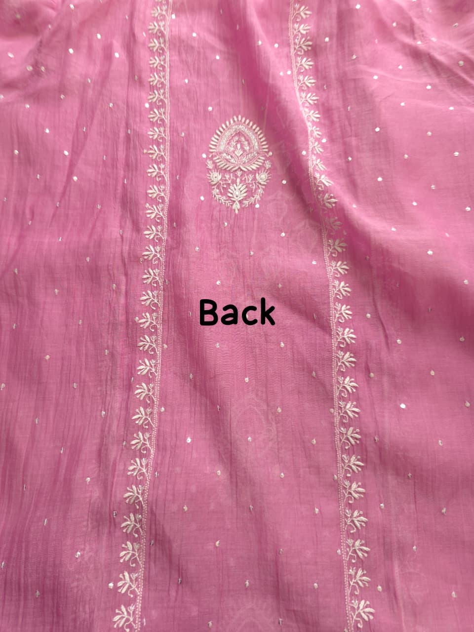 Pinkish Lilac Mul chanderi hand embroidered kurta with Jaal dupatta