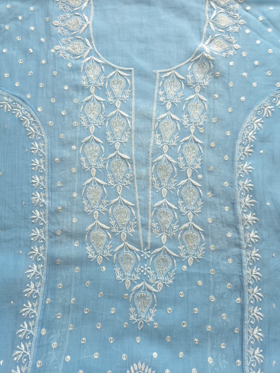 Blue Mul chanderi Hand embroidered Kurta and Jaalwork Dupatta