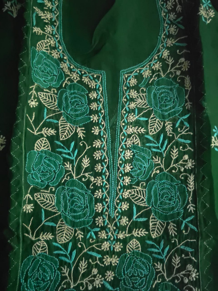 Image of Pure Organza silk Semistitched Kurta dupatta with chikankari &amp; Daraz