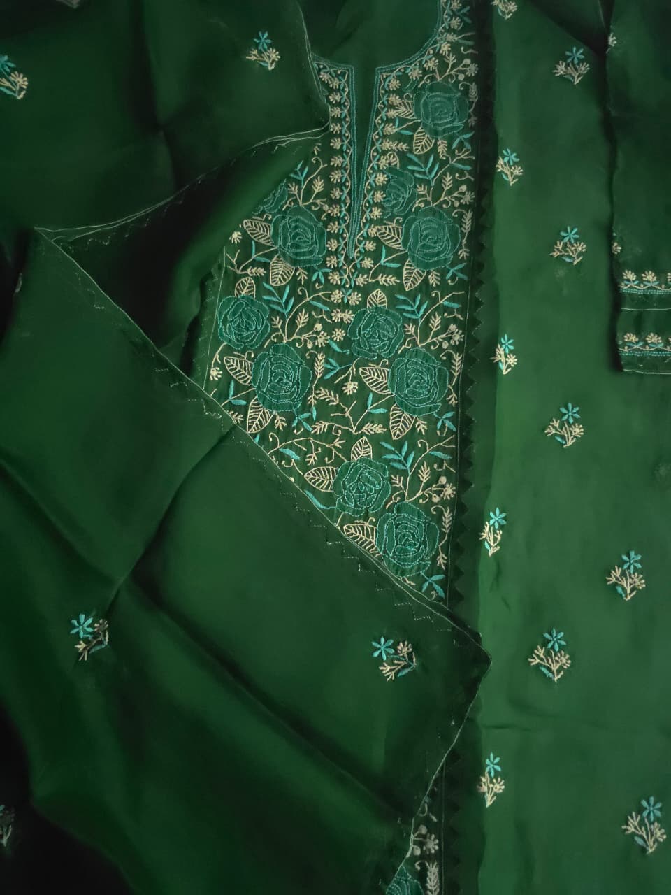 Pure Organza silk Semistitched Kurta dupatta with chikankari  Daraz