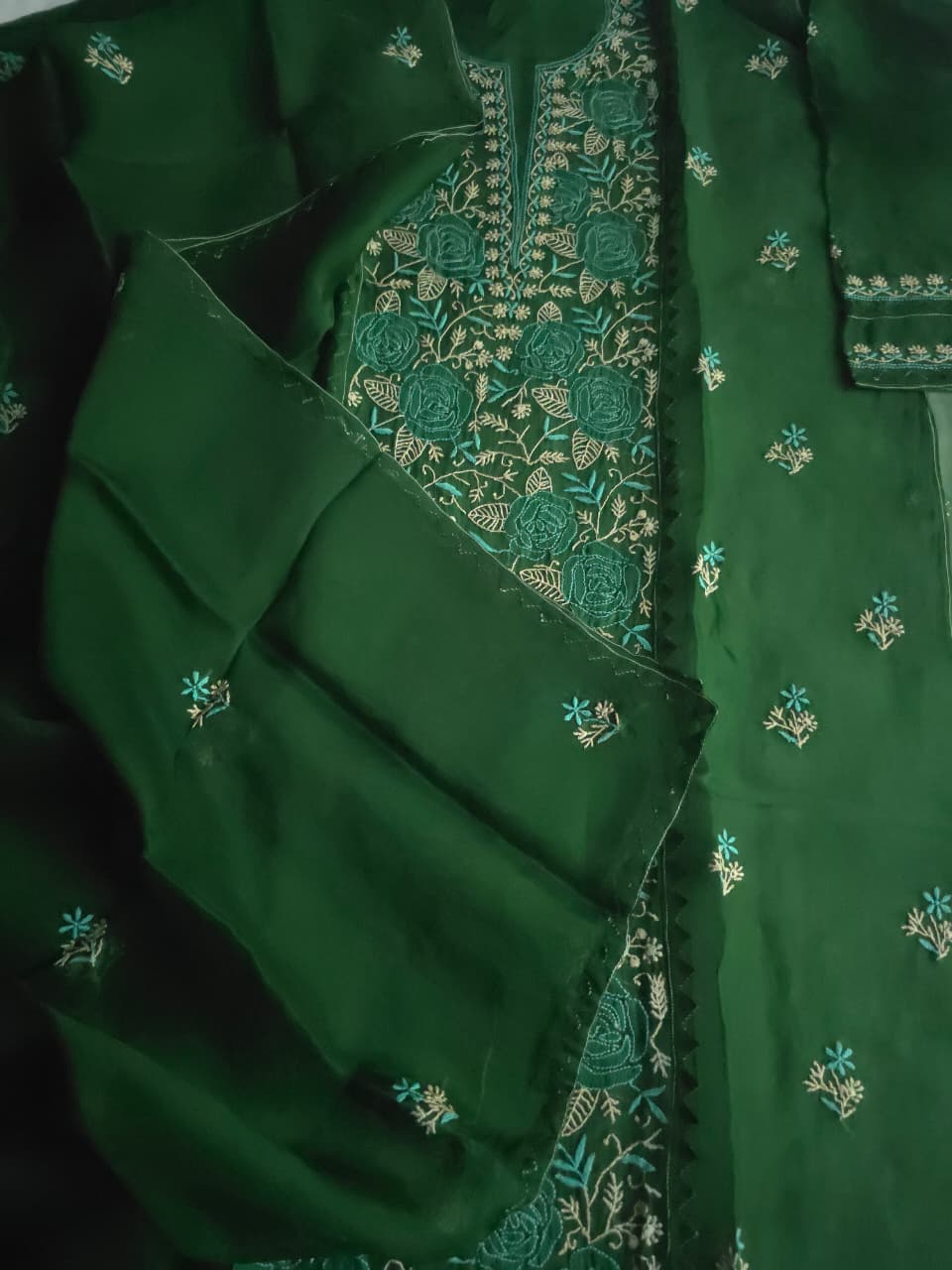 Pure Organza silk Semistitched Kurta dupatta with chikankari Daraz