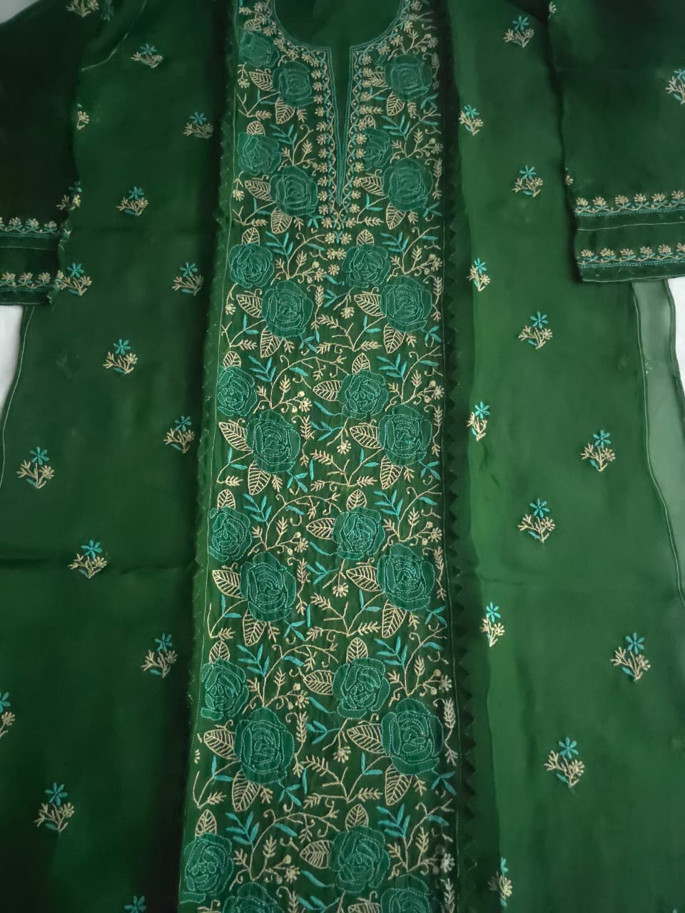 Pure Organza silk Semistitched Kurta dupatta with chikankari Daraz