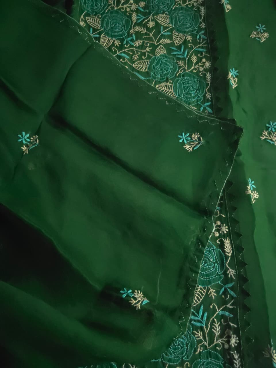 Pure Organza silk Semistitched Kurta dupatta with chikankari Daraz