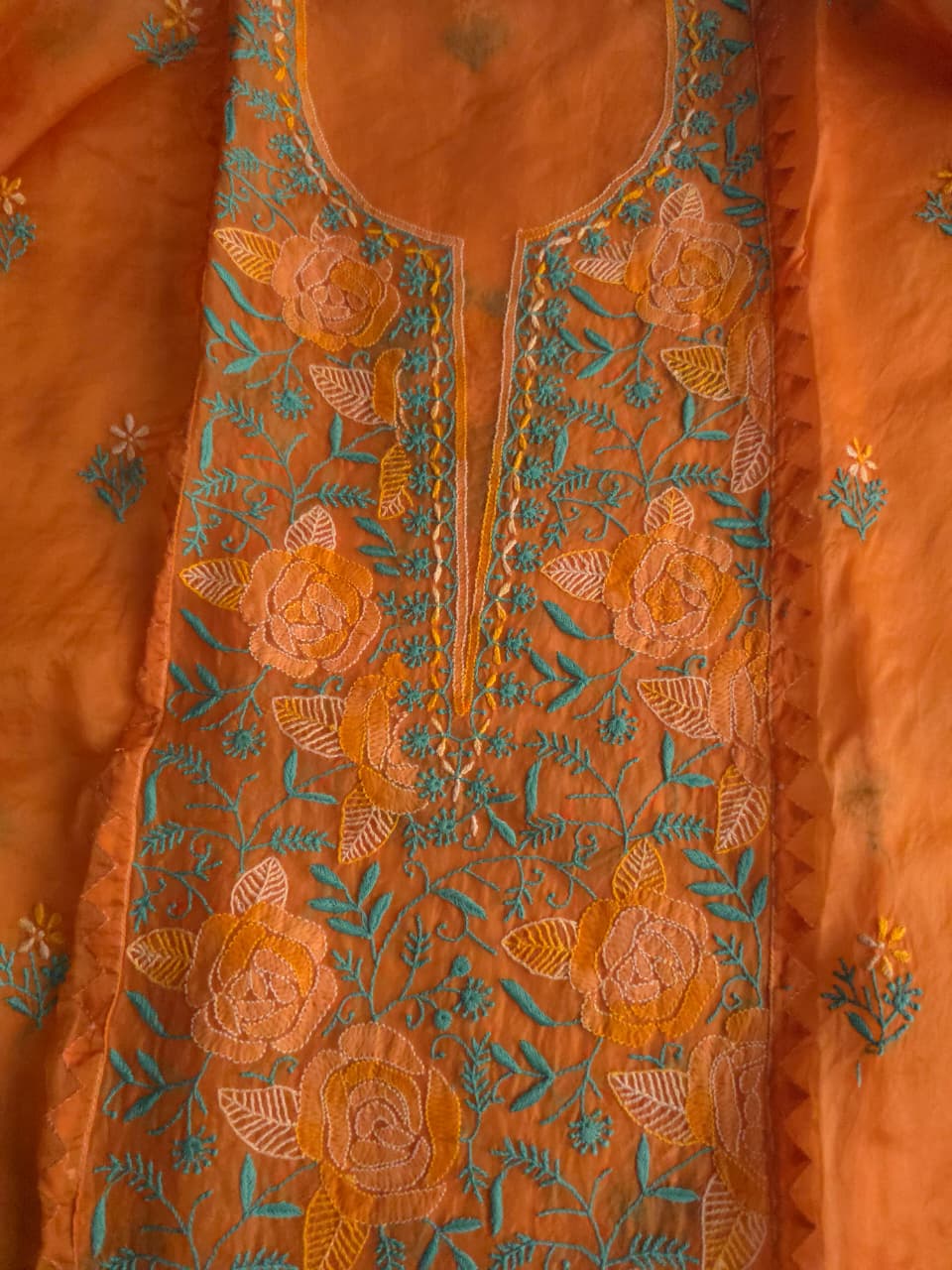 Pure Organza Silk semistitched kurta and dupatta with Chikanakri  Daraz