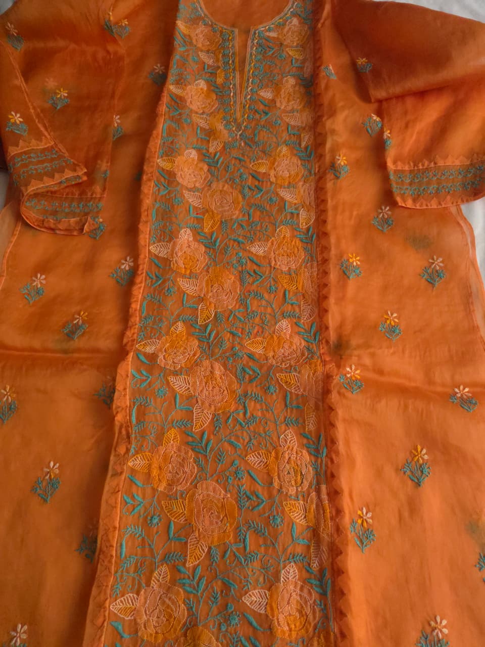 Pure Organza Silk semistitched kurta and dupatta with Chikanakri Daraz