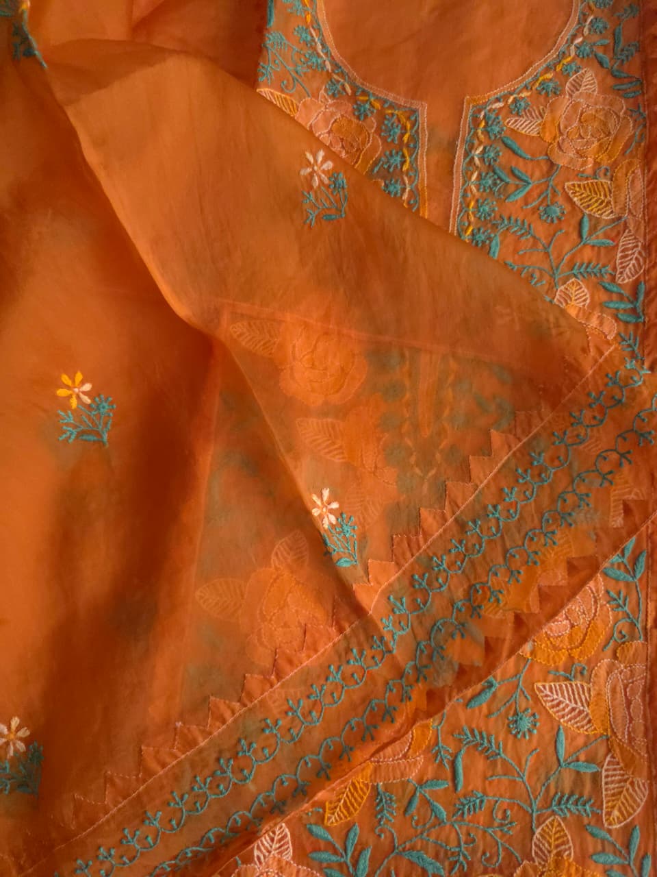 Pure Organza Silk semistitched kurta and dupatta with Chikanakri  Daraz