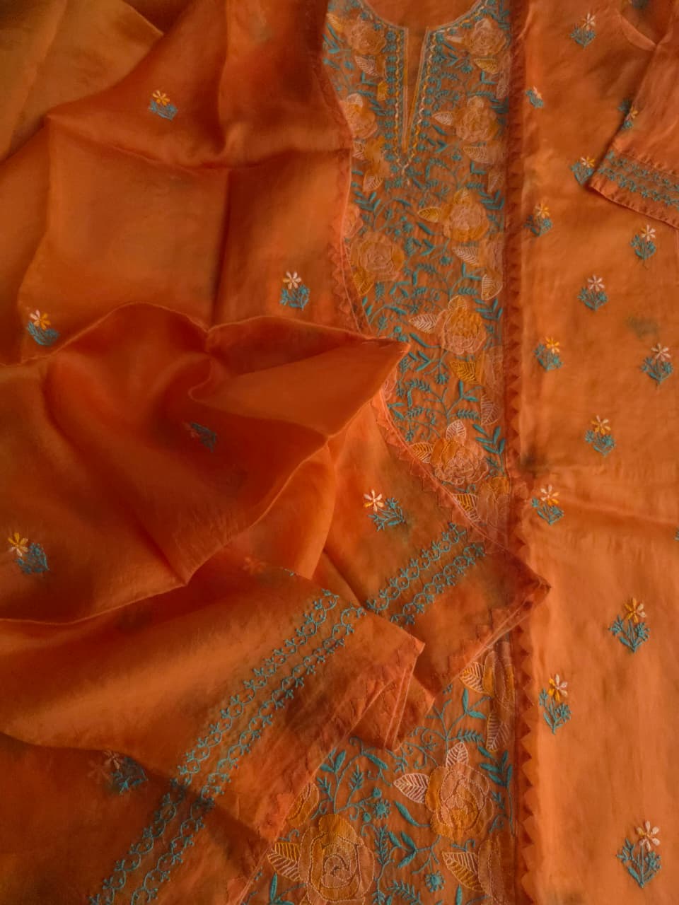 Pure Organza Silk semistitched kurta and dupatta with Chikanakri  Daraz