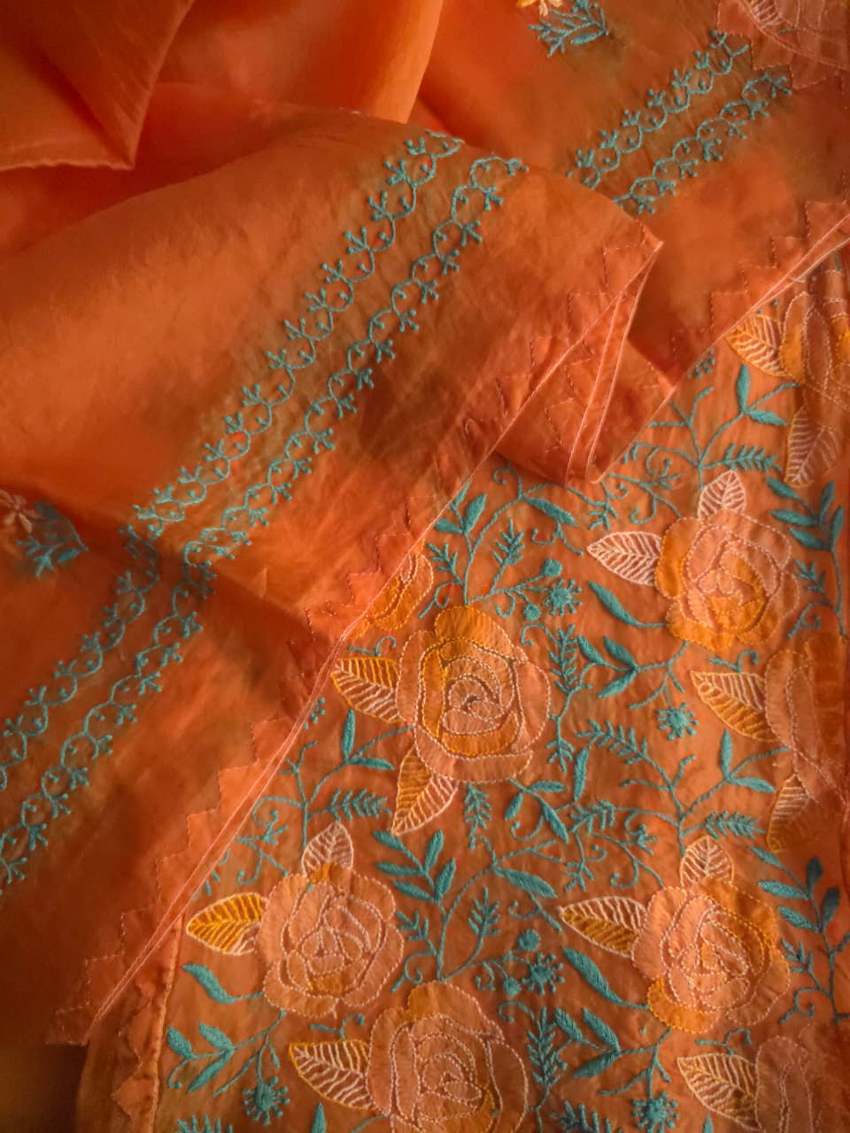 Pure Organza Silk semistitched kurta and dupatta with Chikanakri Daraz