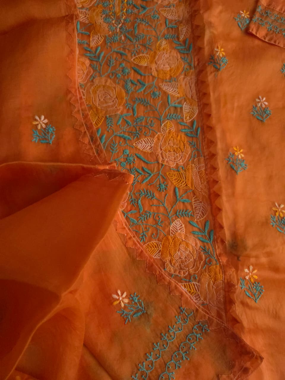 Pure Organza Silk semistitched kurta and dupatta with Chikanakri  Daraz