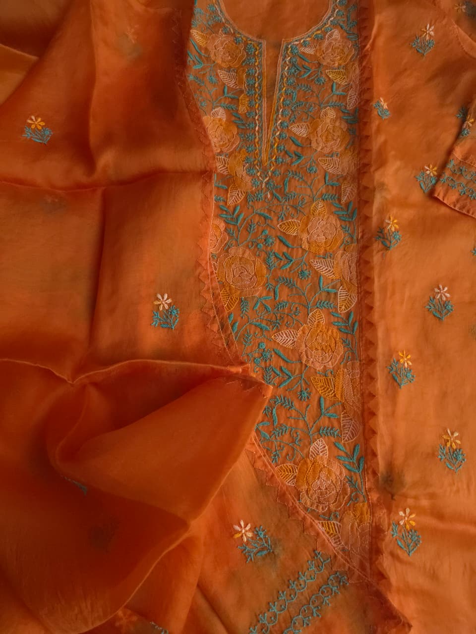 Pure Organza Silk semistitched kurta and dupatta with Chikanakri Daraz