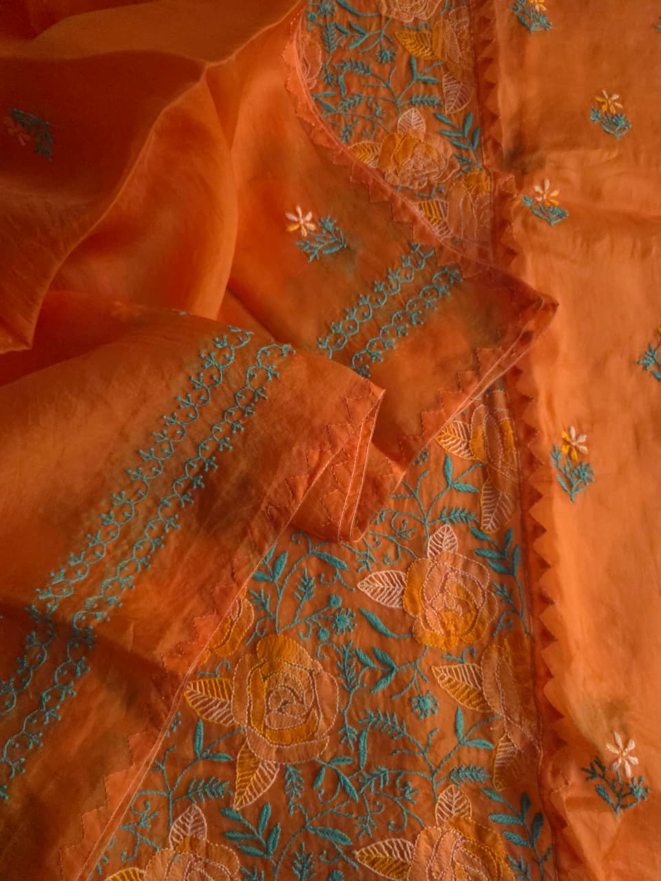 Pure Organza Silk semistitched kurta and dupatta with Chikanakri  Daraz