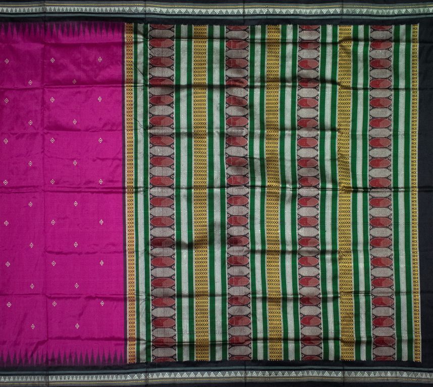 Black and Magenta Dongria silk saree