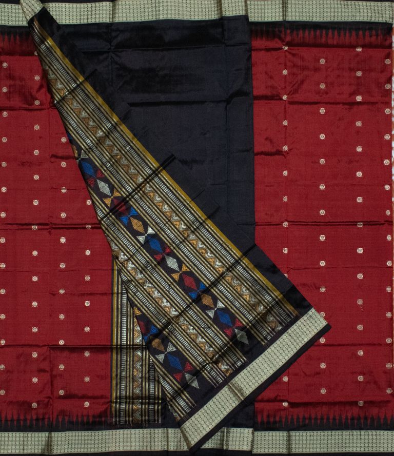 Maroon and Black Dongria silk saree