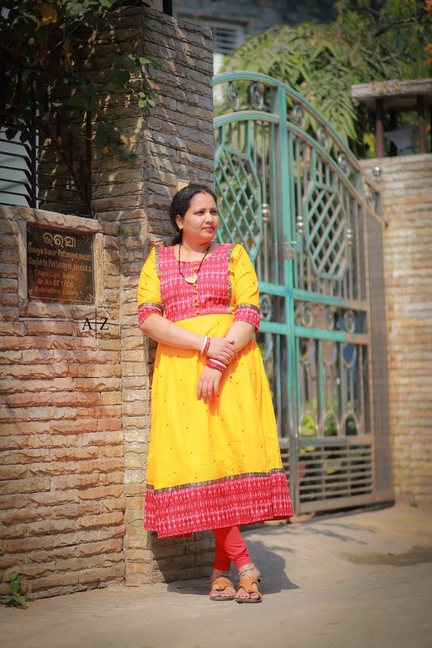 Red and yellow Sambalpuri kurti
