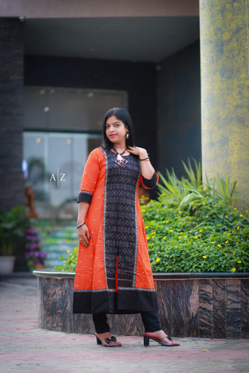 Orange and Black Sambalpuri kurti