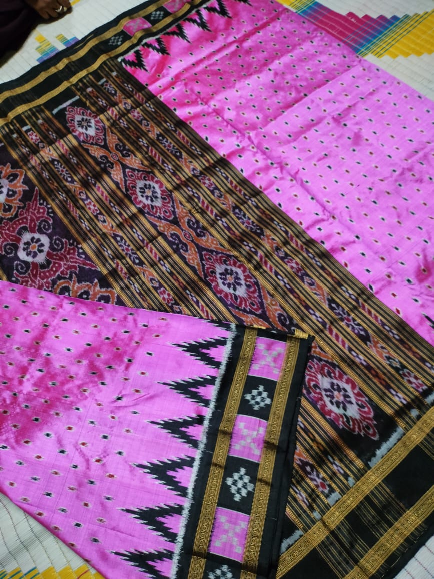 Pink and black khandua silk saree