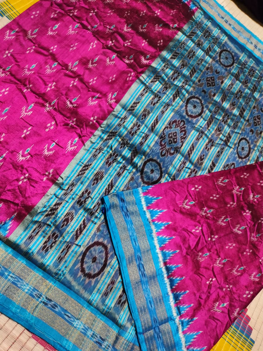 Pink and blue khandua silk saree