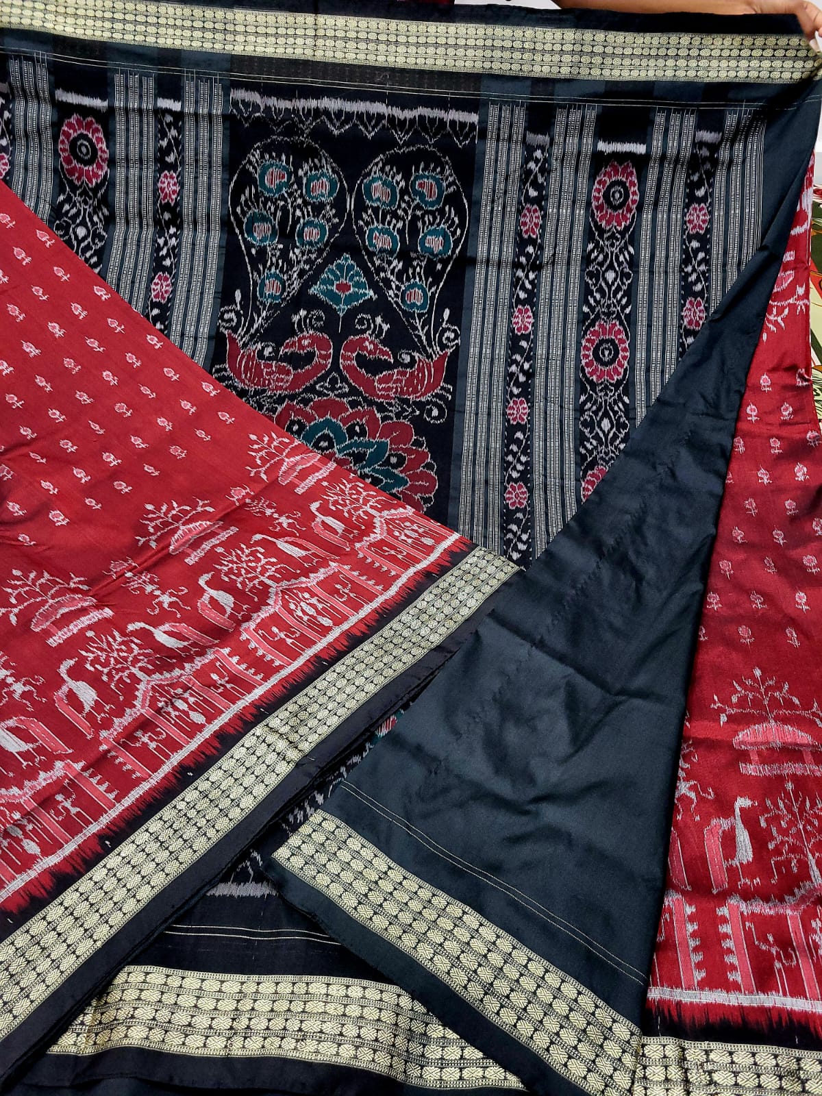 Maroon and black sambalpuri silk saree