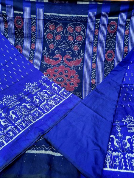 Image of Blue Sambalpuri silk saree
