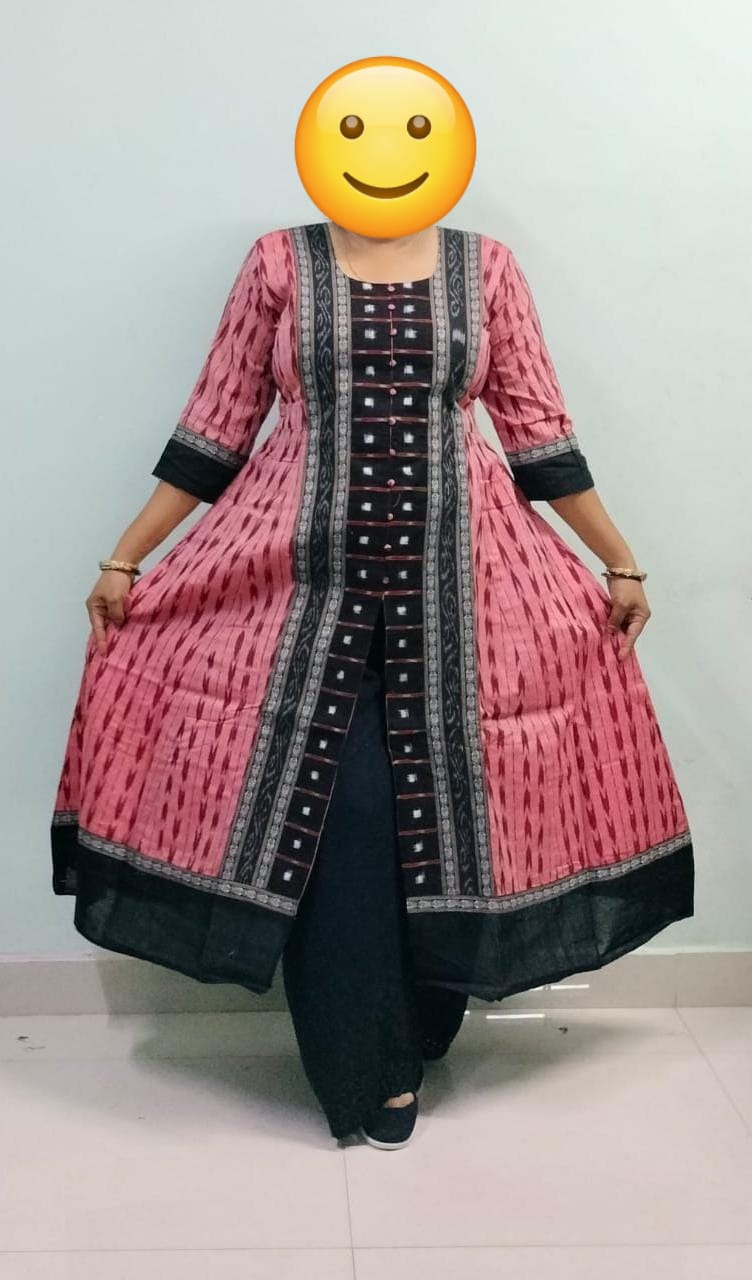 Peach and black sambalpuri kurti