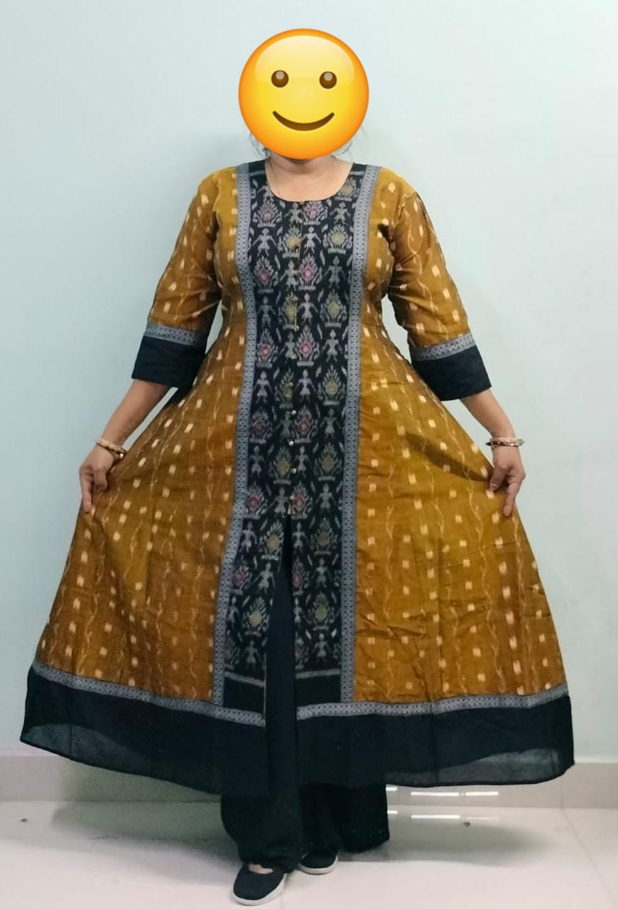 Mustard yellow and black sambalpuri kurti