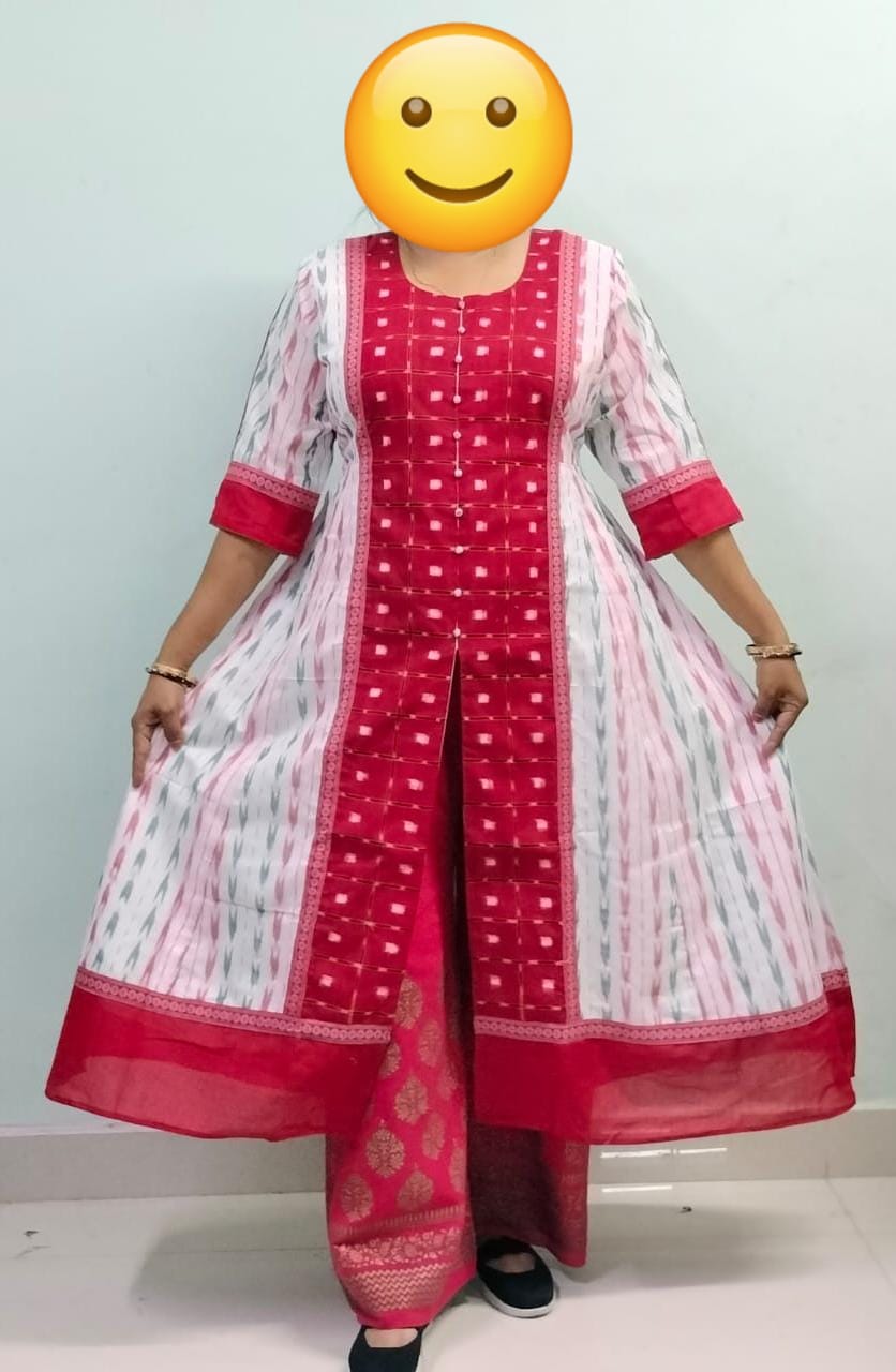 Red and white sambalpuri kurti