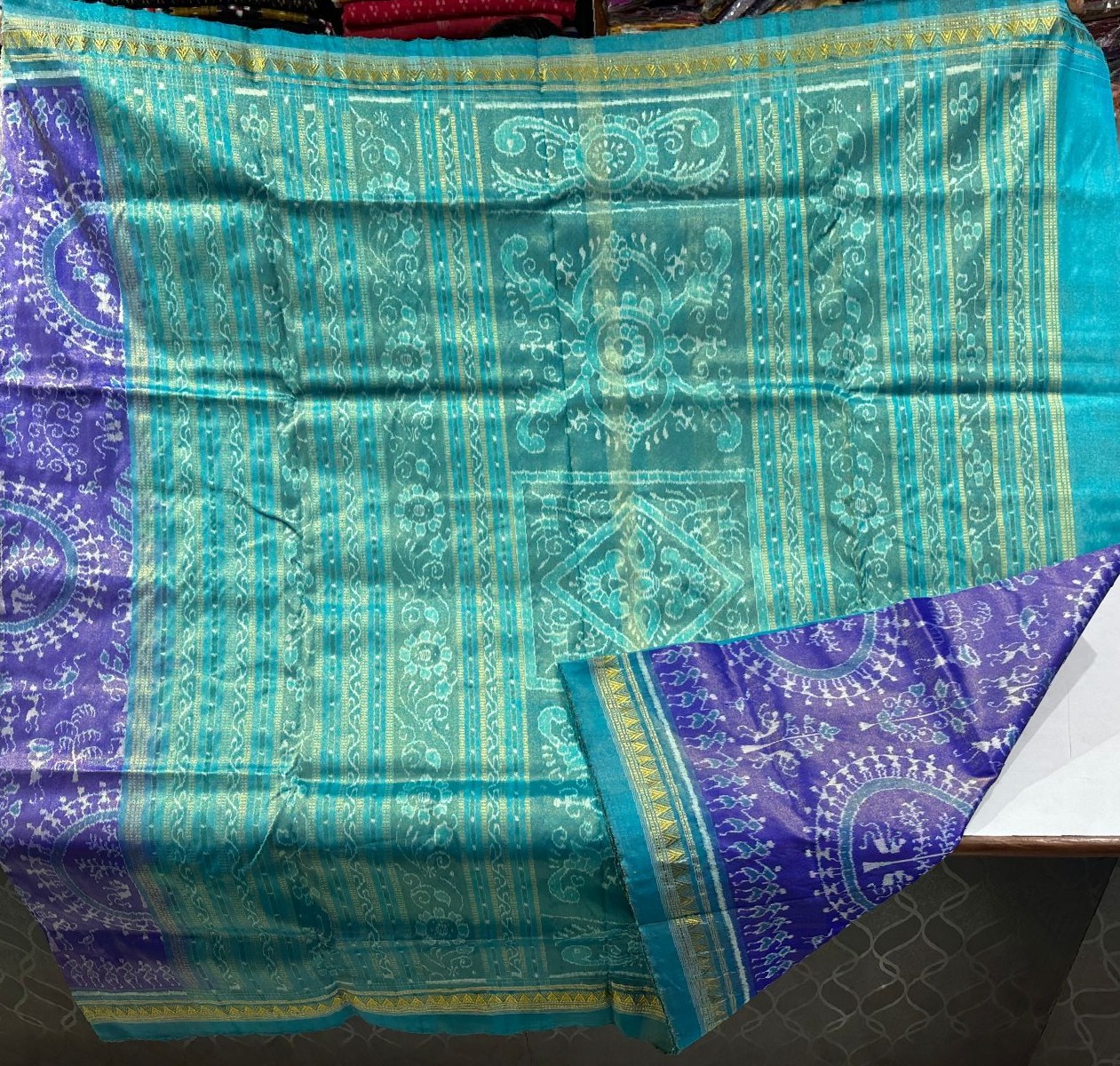 Blue Sambalpuri tissue silk saree