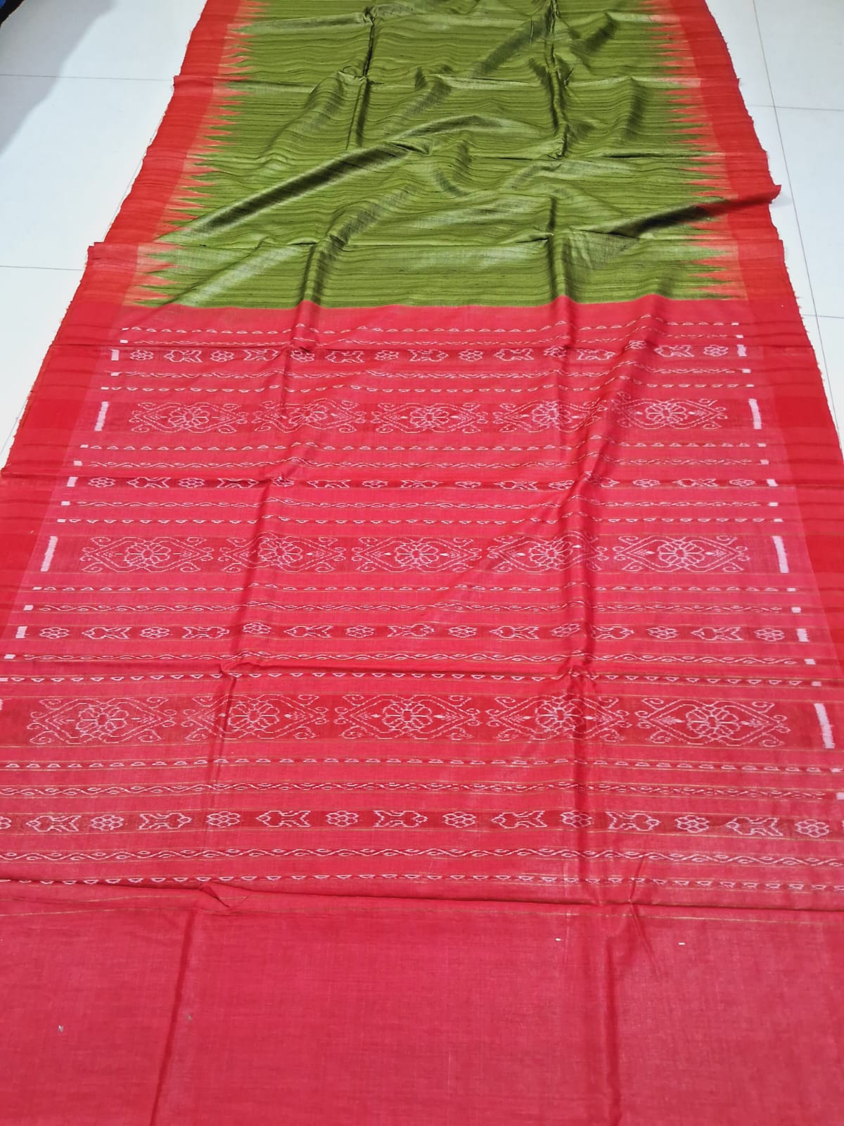Red and green Tusser silk saree