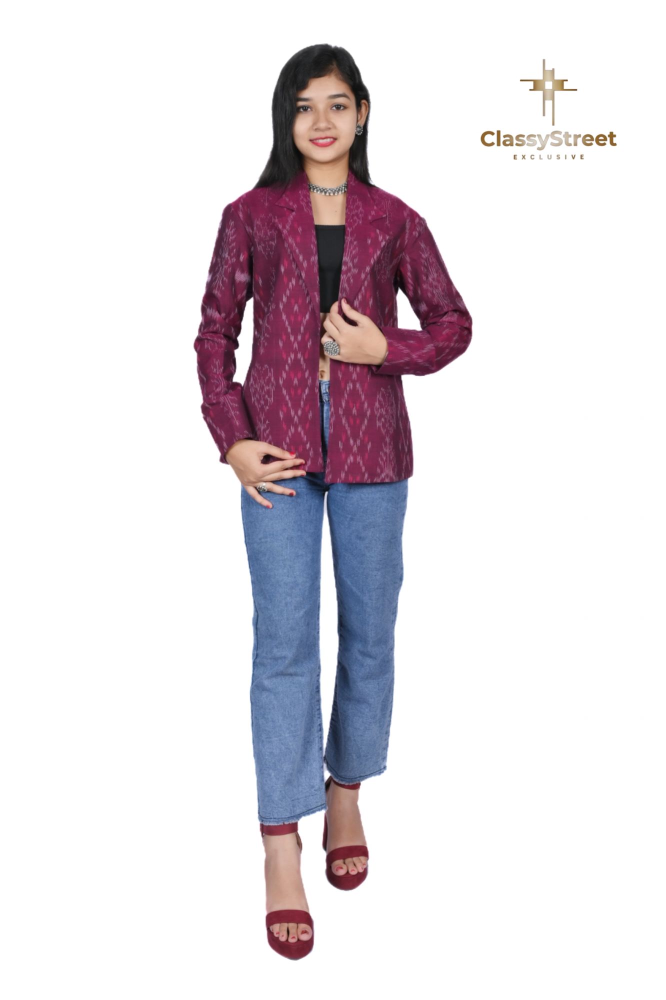 Magenta Sambalpuri ikkat Jacket