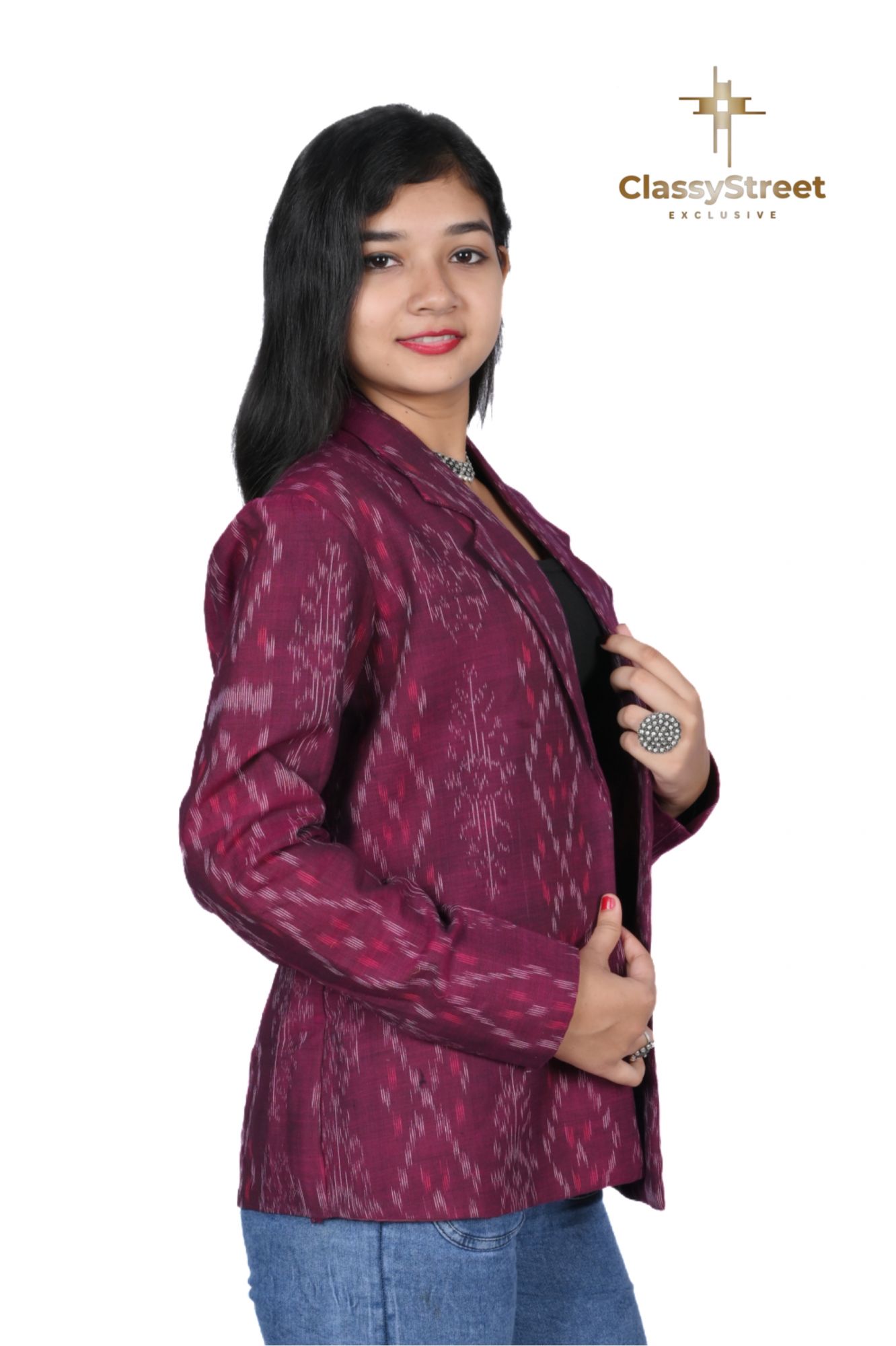 Magenta Sambalpuri ikkat Jacket