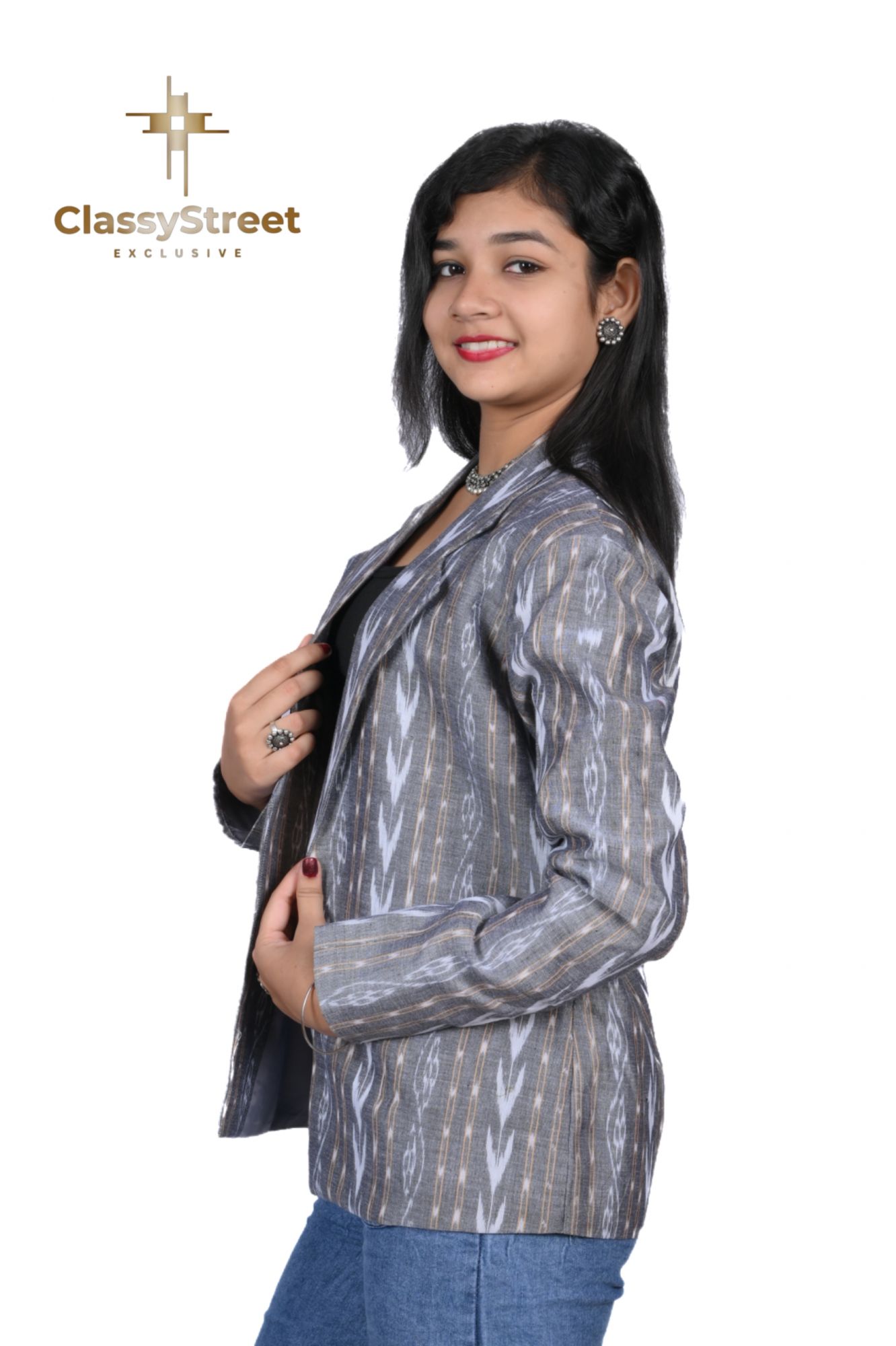 Grey Sambalpuri ikkat Jacket