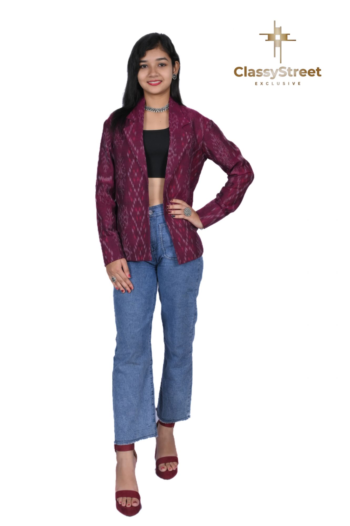 Magenta Sambalpuri ikkat Jacket