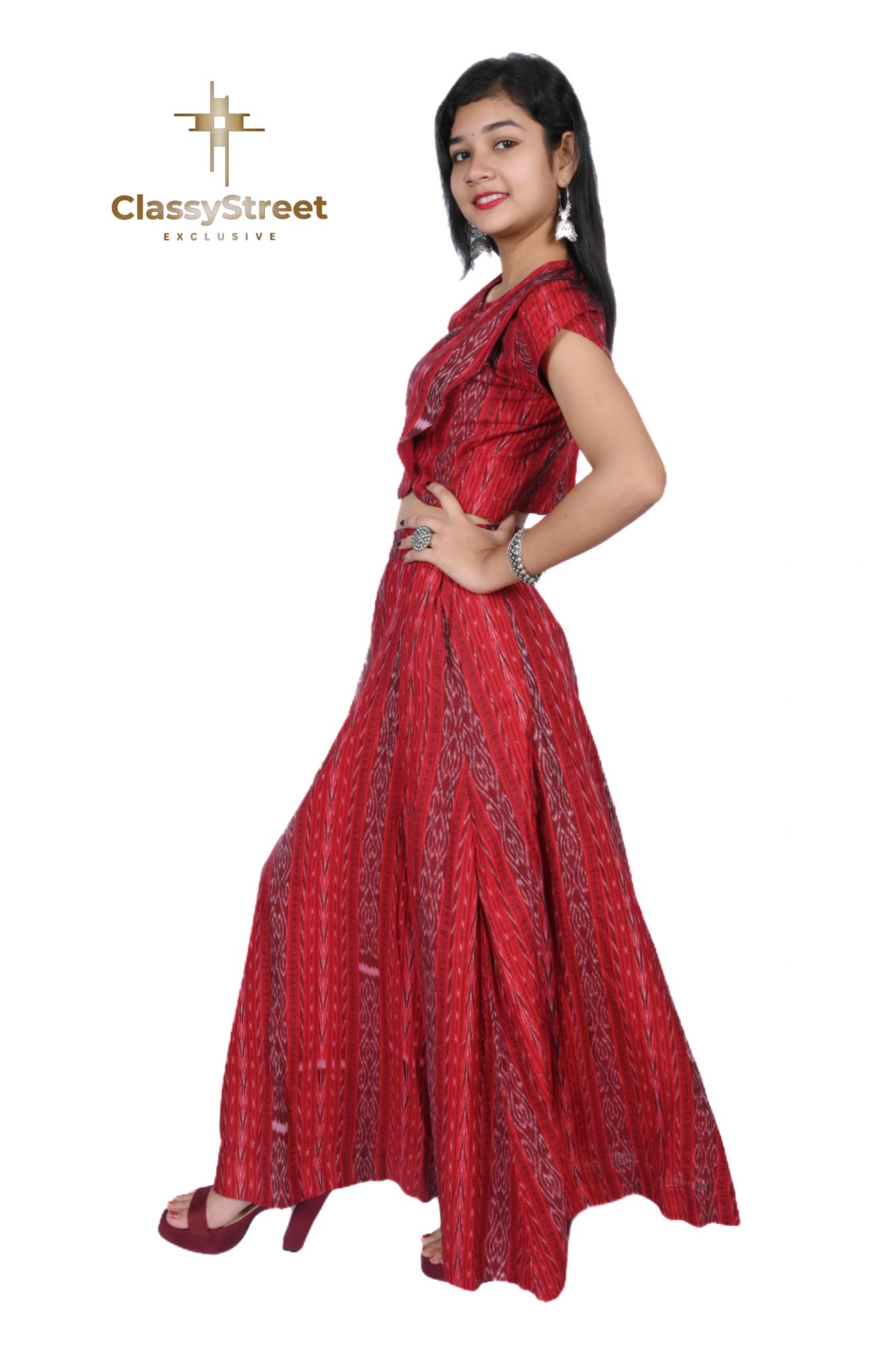 Red Sambalpuri skirt with crop top