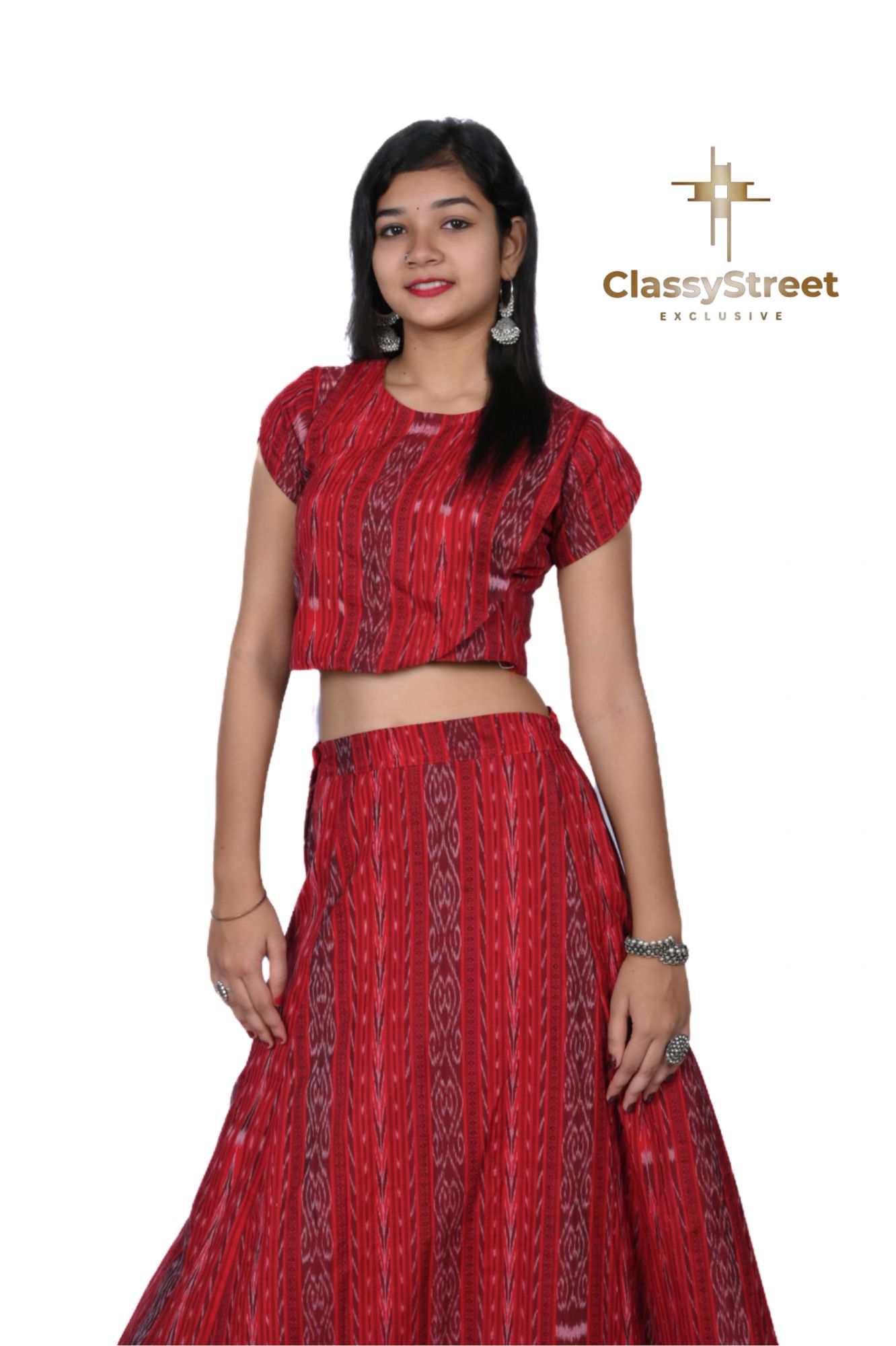 Red Sambalpuri skirt with crop top