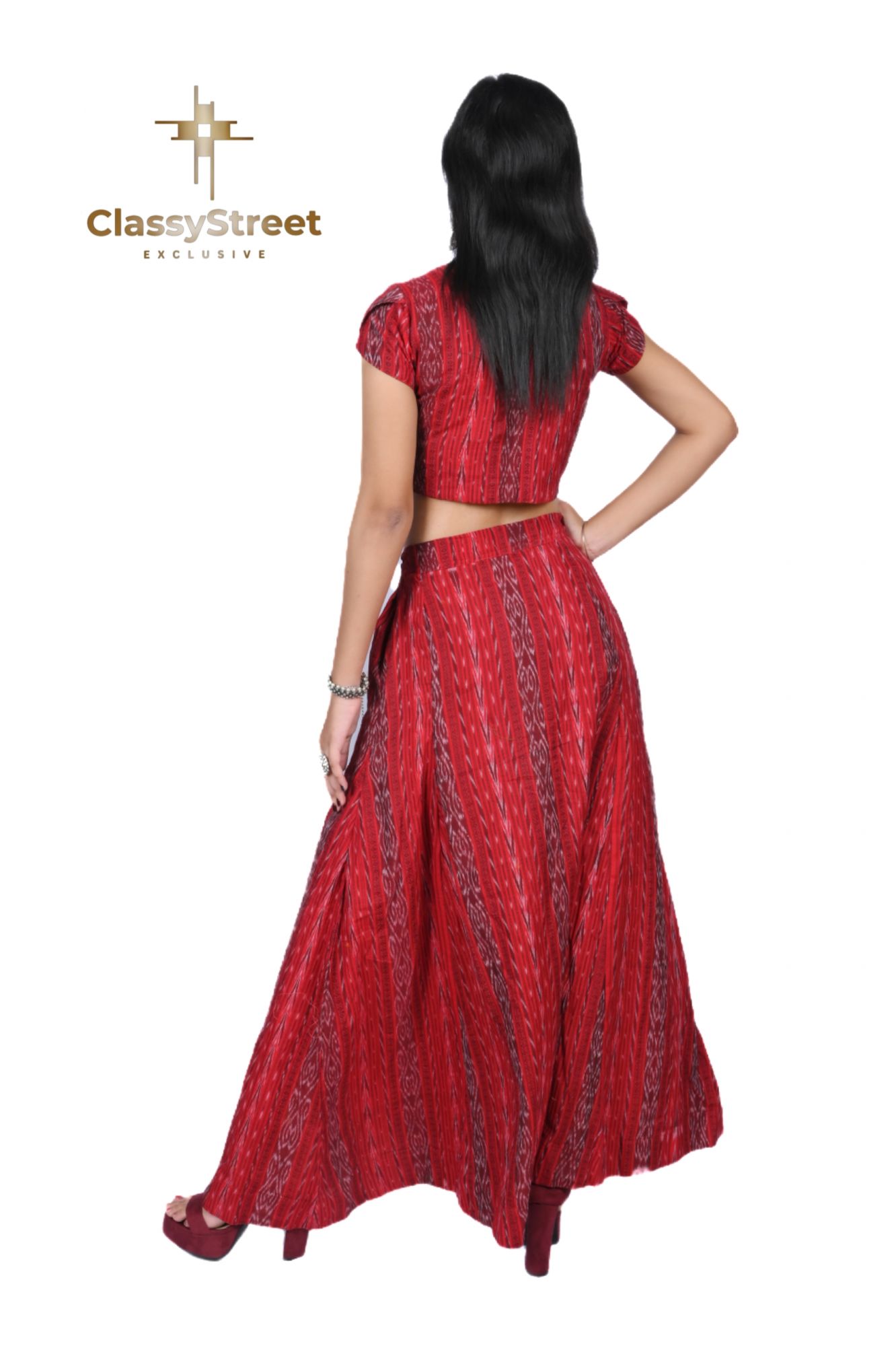 Red Sambalpuri skirt with crop top